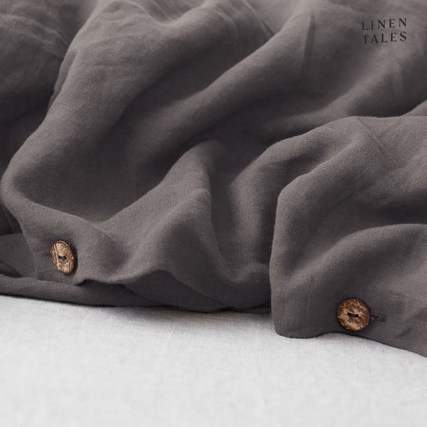 Ciemnoszara lniana poszwa na kołdrę Linen Tales, 140x200 cm-image-1