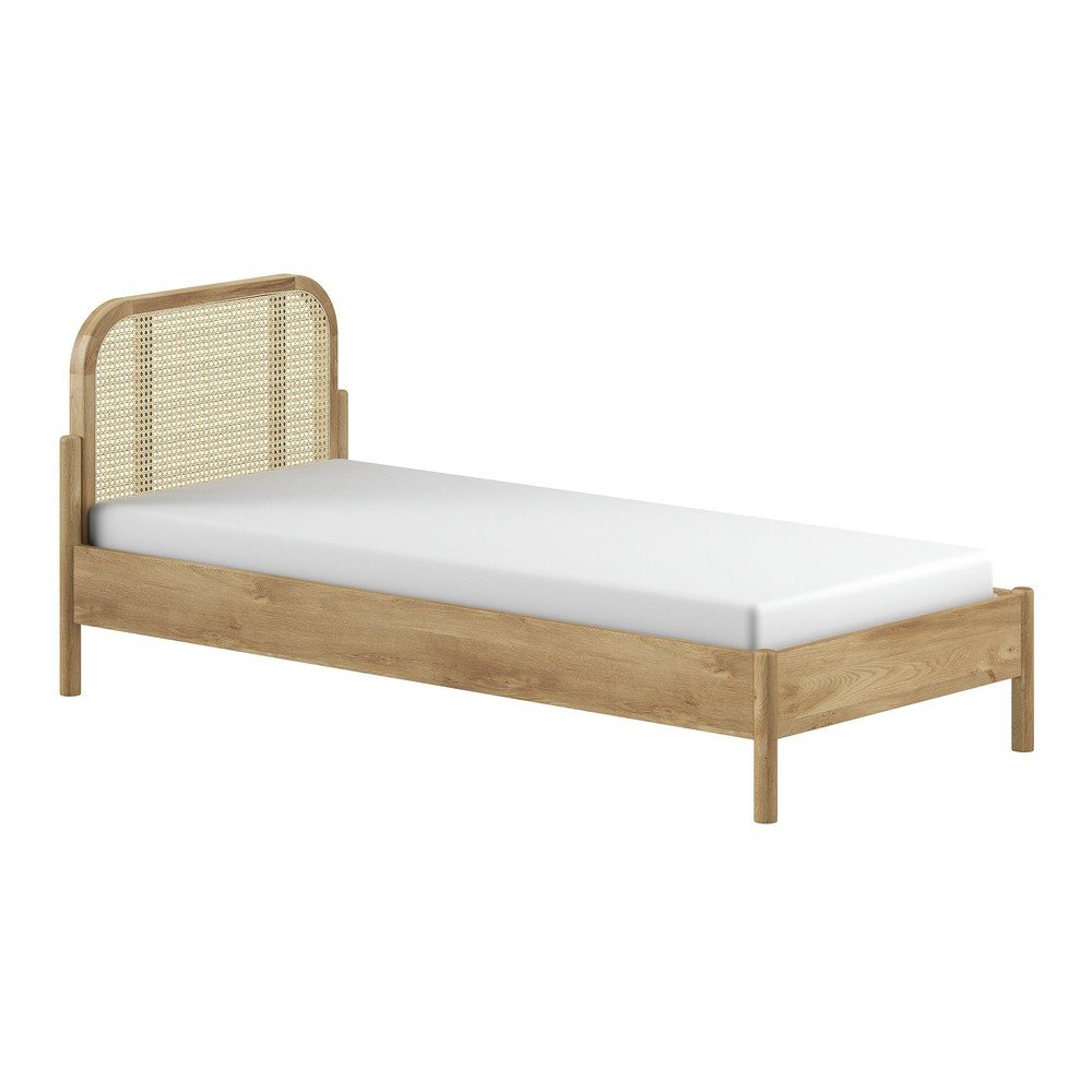Łóżko jednoosobowe z litego drewna dębowego ze stelażem 90x200 cm w naturalnym kolorze Olive Rotan – Vipack