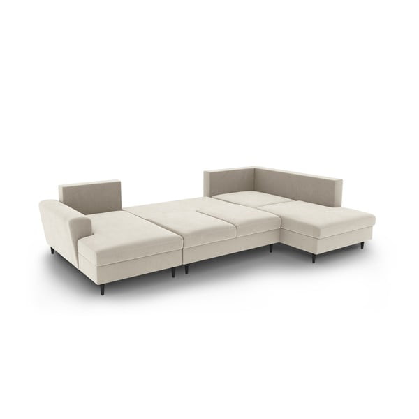 Beżowy aksamitny rozkładany narożnik ze schowkiem (prawostronny/w kształcie litery U) Kyoto – Cosmopolitan Design-image-3