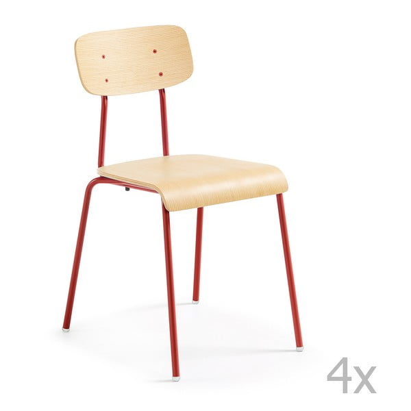 Zestaw 4 krzeseł z czerwonymi nogami La Forma Klee