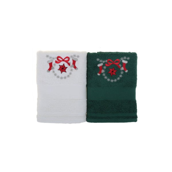 Zestaw 2 ręczników Copar White&Green, 50x100 cm