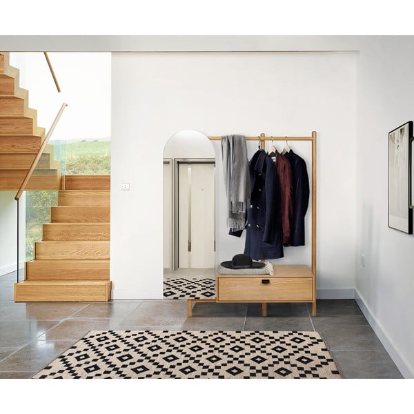 Wieszak do przedpokoju z drewna dębowego z lustrem Woodman Tripod-image-1