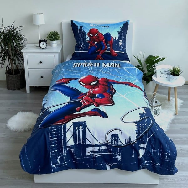 Niebieska bawełniana pościel dziecięca jednoosobowa 140x200 cm Spider-man "Blue" – Jerry Fabrics-image-1