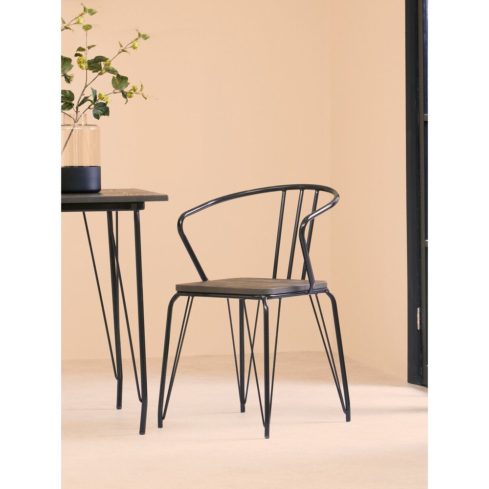 Czarne/w naturalnym kolorze krzesło z litego drewna wiązu District – Premier Housewares (zdjęcie 3)