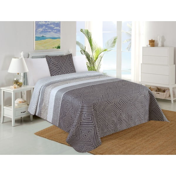 Szary pikowany zestaw narzuty na łóżko i poszewki na poduszkę 140x220 cm Plaza – My House