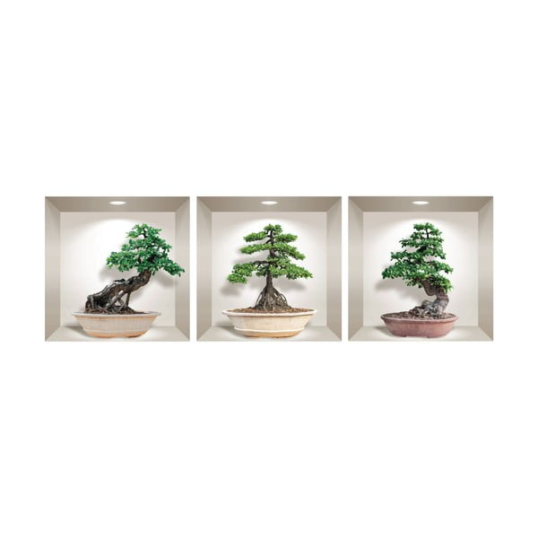 Komplet 3 naklejek ściennych 3D Ambiance Ginseng Bonsai-image-2