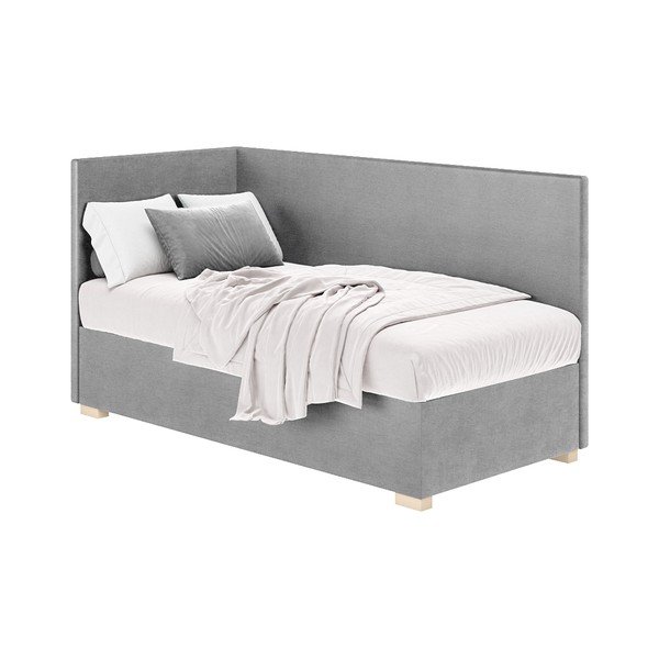 Szare narożne łóżko dziecięce ze schowkiem i materacem 90x200 cm Flexi – Ghado-image-2