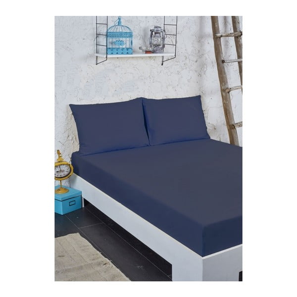 Niebieski komplet prześcieradła jednoosobowego i poszewki na poduszkę, 100x200 cm