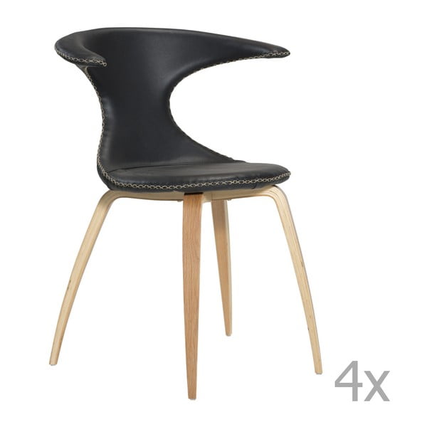 Zestaw 4 czarnych krzeseł skórzanych z naturalnymi nogami DAN– FORM Flair