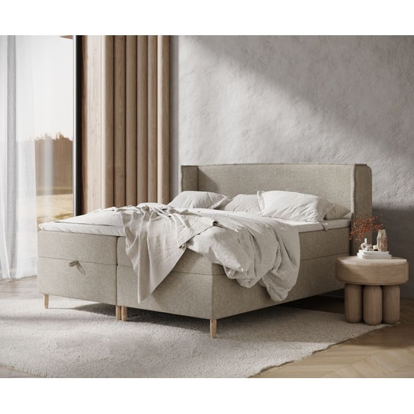Jasnoszare łóżko boxspring ze schowkiem 200x200 cm Monpelli – Maison de Rêve-image-1