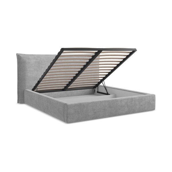 Jasnoszare tapicerowane łóżko dwuosobowe ze schowkiem ze stelażem 140x200 cm Esala – Makamii-image-3