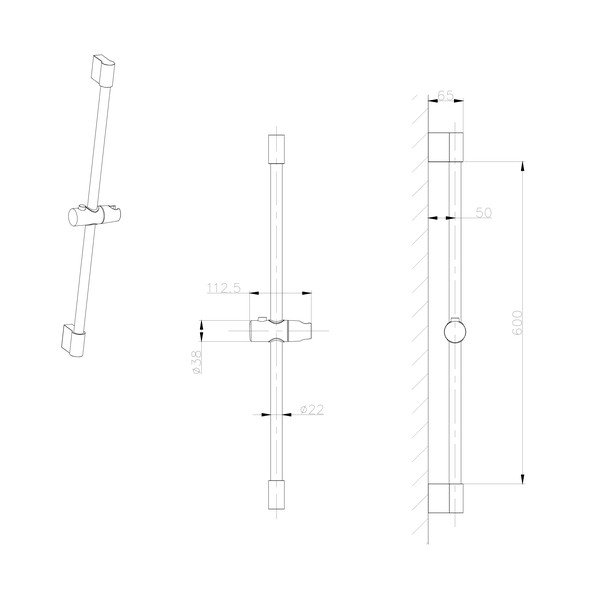 Ścienny drążek prysznicowy na słuchawkę ze stali nierdzewnej w kolorze złota z suwakiem 71 cm – Sapho-image-1
