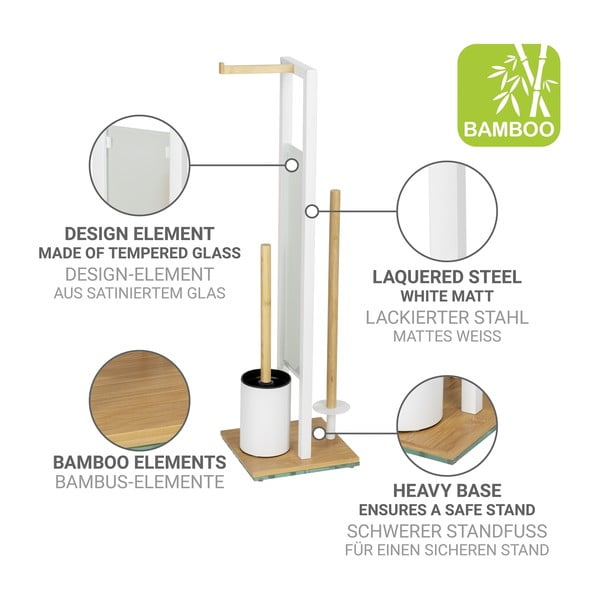 Stalowy stojak na papier toaletowy w biało-naturalnym kolorze ze szczotką Rivalta – Wenko-image-3