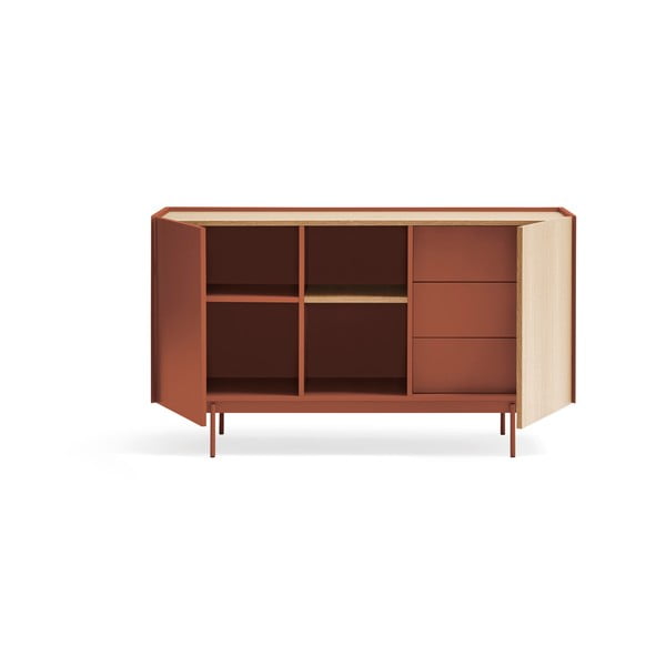 Ceglasto-naturalna niska komoda w dekorze dębu 130x78 cm Otto – Teulat-image-2