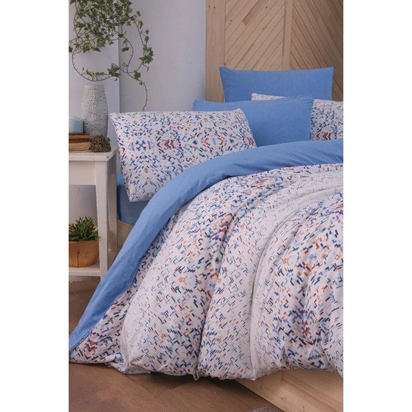 Biało-niebieska pościel dwuosobowa z prześcieradłem (4-częściowa) 200x220 cm Geometric – Mila Home-image-2