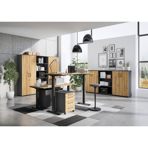 Biurko z elektryczną regulacją wysokości z blatem w dekorze dębu 80x180 cm Agenda – Germania-image-2