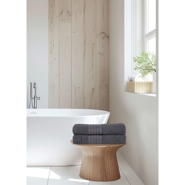 Antracytowe bawełniane ręczniki kąpielowe frotte zestaw 2 szt. 70x140 cm – Good Morning-image-4