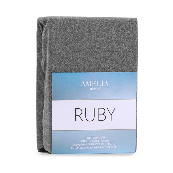Ciemnoszare prześcieradło frotte z gumką 220x200 cm Ruby – AmeliaHome-image-2