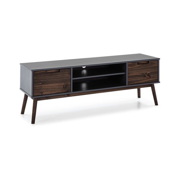 Antracytowa/ciemnobrązowa szafka pod TV z litego drewna sosnowego 140x52,5 cm Nussa – Marckeric-image-3