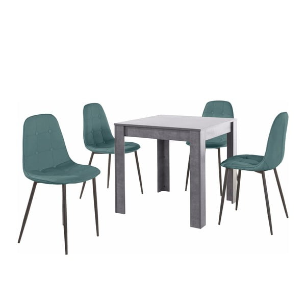 Komplet szarego stołu i 4 niebieskich krzeseł Støraa Lori Lamar Duro