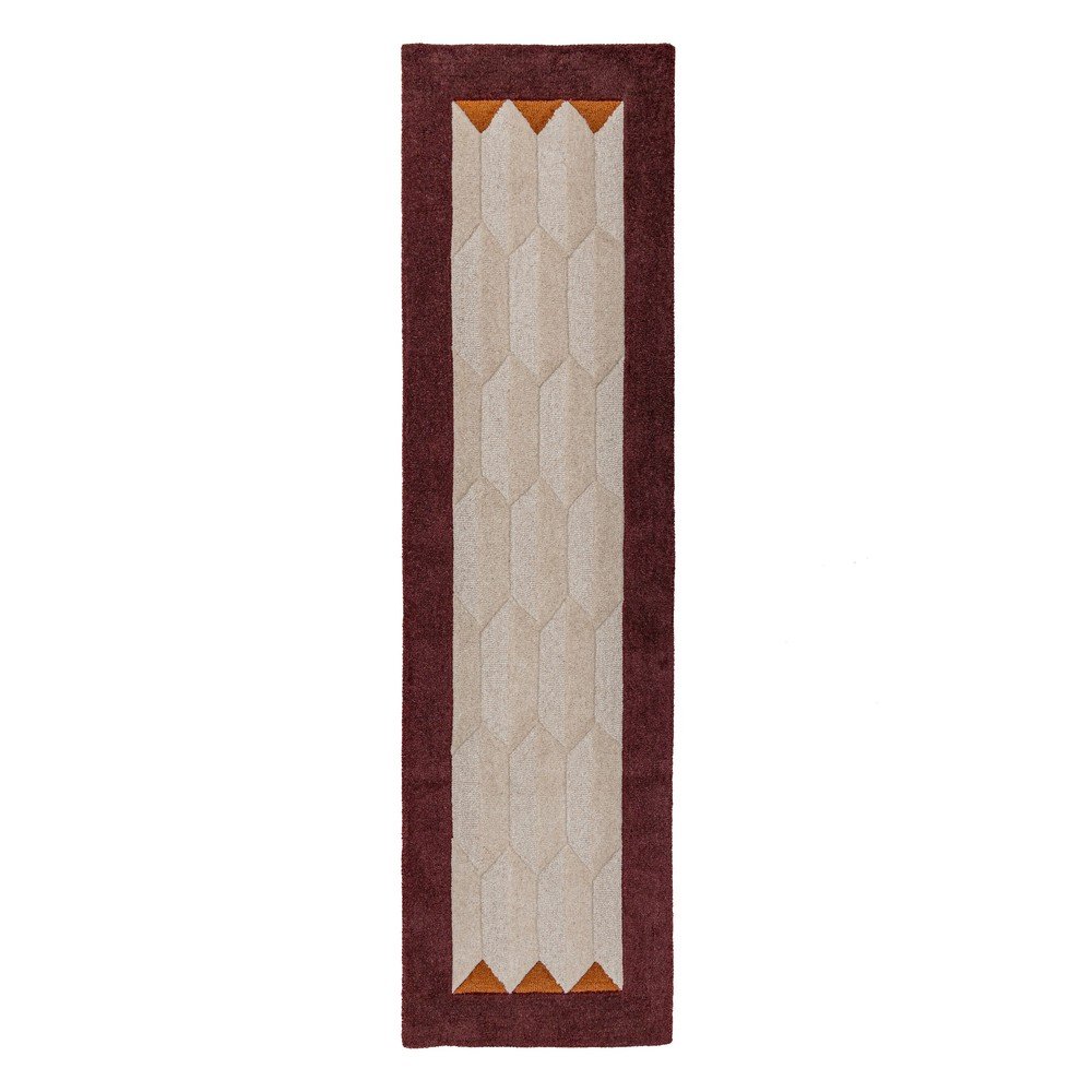 Bordowy/w naturalnym kolorze wełniany chodnik tkany ręcznie 60x230 cm Apex Border Wool – Flair Rugs