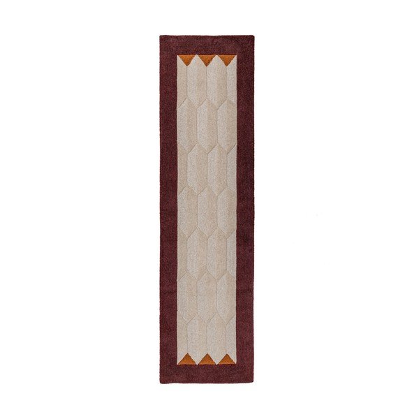 Bordowy/w naturalnym kolorze wełniany chodnik tkany ręcznie 60x230 cm Apex Border Wool – Flair Rugs