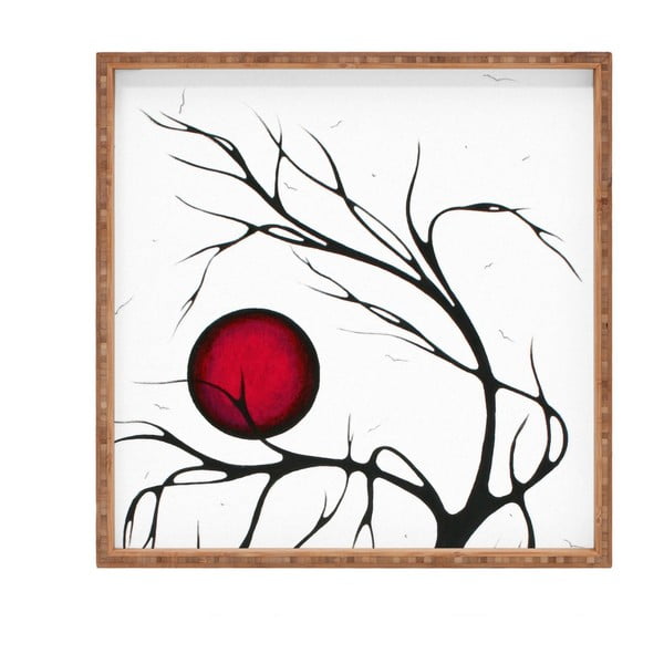 Drewniana taca dekoracyjna Red Moon, 40x40 cm