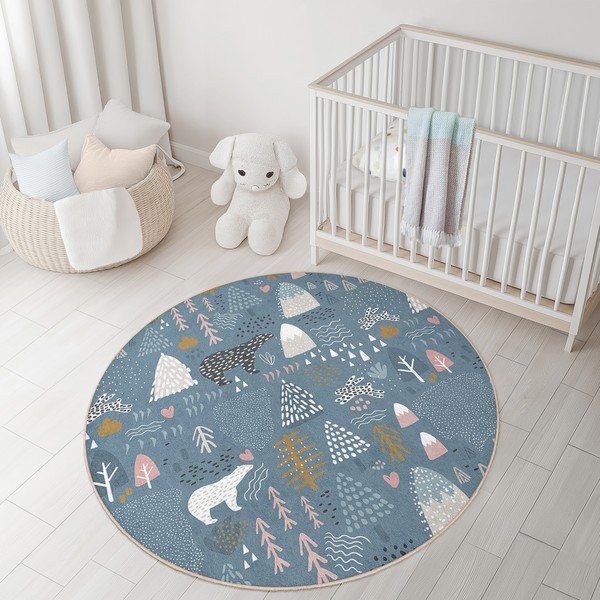 Niebieski dywan dziecięcy odpowiedni do prania ø120 cm Forest Land – Mila Home-image-2