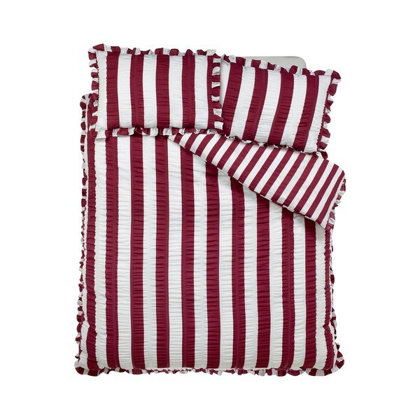 Ciemnofioletowa pościel dwuosobowa 220x230 cm Seersucker Frill Stripe – Catherine Lansfield