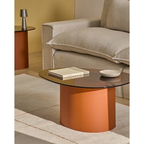 Brązowy stolik ze szklanym blatem 74x81,5 cm Olir – Kave Home-image-1