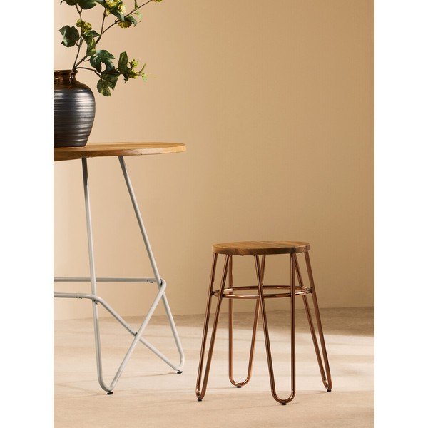 Stołek z litego drewna wiązu w naturalnym kolorze/w kolorze różowego złota District – Premier Housewares-image-1