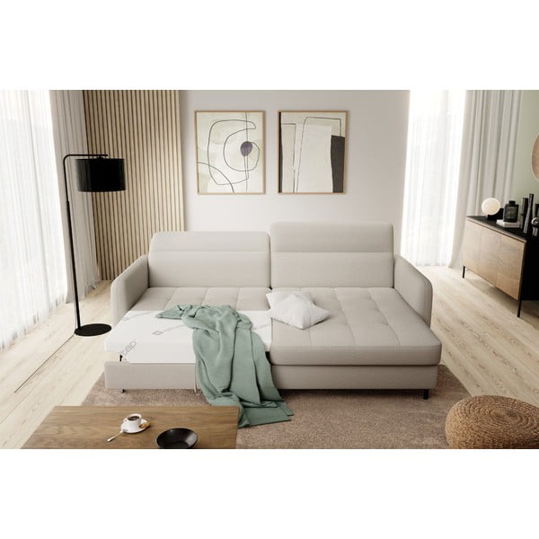 Beżowy rozkładany/ze schowkiem narożnik z materiału bouclé (prawostronny/z szezlongiem) Gomsi – ELTAP-image-1