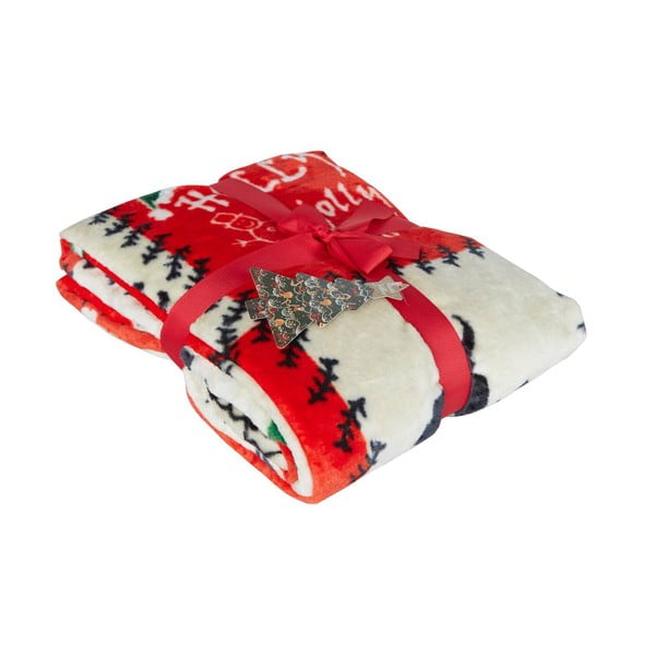 Czerwony koc ze świątecznym motywem z mikropluszu 100x170 cm – Mila Home-image-1