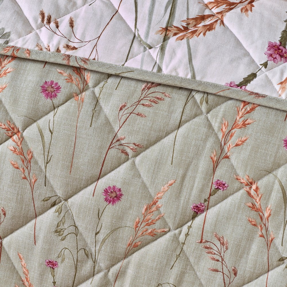 Zielono-beżowa bawełniana narzuta pikowana 200x220 cm Grasmere Floral – Catherine Lansfield (zdjęcie 5)