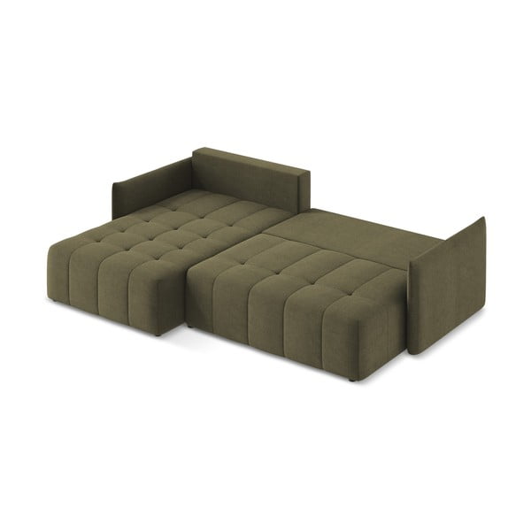 Rozkładany/ze schowkiem narożnik (lewostronny/z szezlongiem) w kolorze khaki Moku – Makamii-image-4