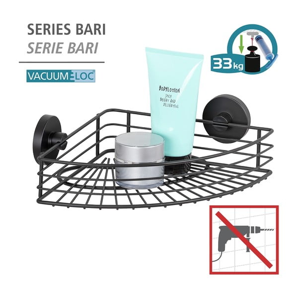 Czarna narożna półka łazienkowa Wenko Vacuum-Loc® Bari-image-4