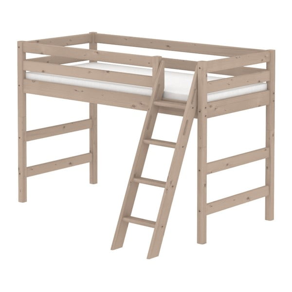 Brązowe wysokie łóżko dziecięce dla 2 osób z drabinką z drewna sosnowego Flexa Classic, 90x200 cm