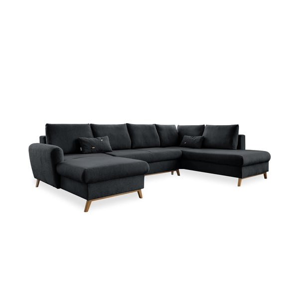 Ciemnoszara rozkładana sofa w kształcie litery "U" Miuform Scandic Lagom, prawostronna