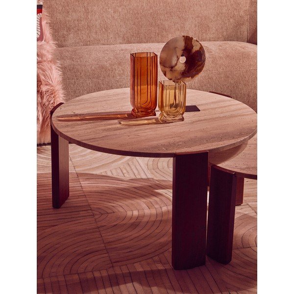Brązowy/w jasnym naturalnym kolorze okrągły stolik z marmurowym blatem ø 60 cm Palermo – Premier Housewares-image-3