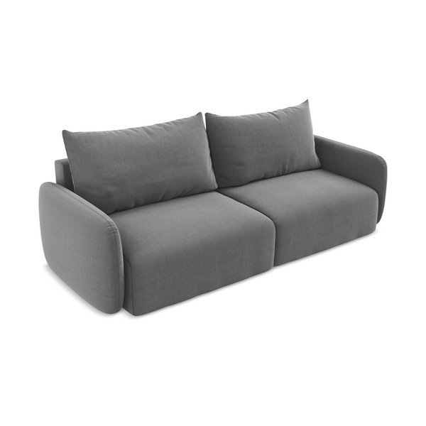 Szara aksamitna rozkładana/ze schowkiem sofa 238 cm Kalena – Makamii-image-3