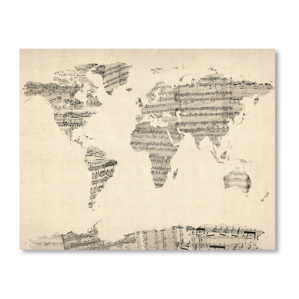Plakat z szarą mapą świata Americanflat Music, 60x42 cm