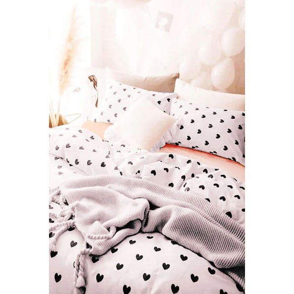 Biała pościel jednoosobowa z bawełny renforcé z prześcieradłem 160x220 cm Mini Hearts – Mila Home-image-2