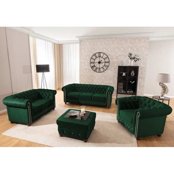 Zielony aksamitny fotel typu chesterfield York Blik – Ropez-image-4