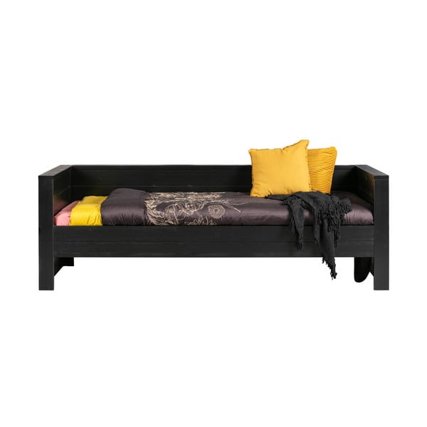 Czarne łóżko/sofa z drewna sosnowego WOOOD Dennis, 90x200 cm
