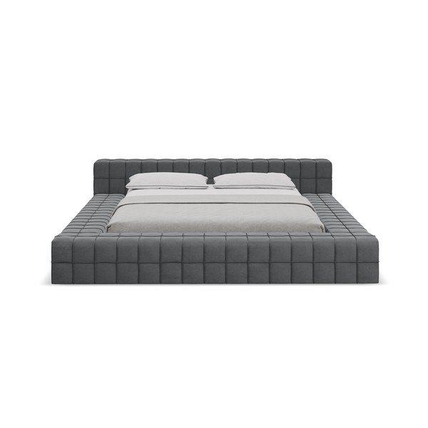 Ciemnoszare tapicerowane łóżko dwuosobowe ze stelażem 140x200 cm Akela – Makamii-image-2