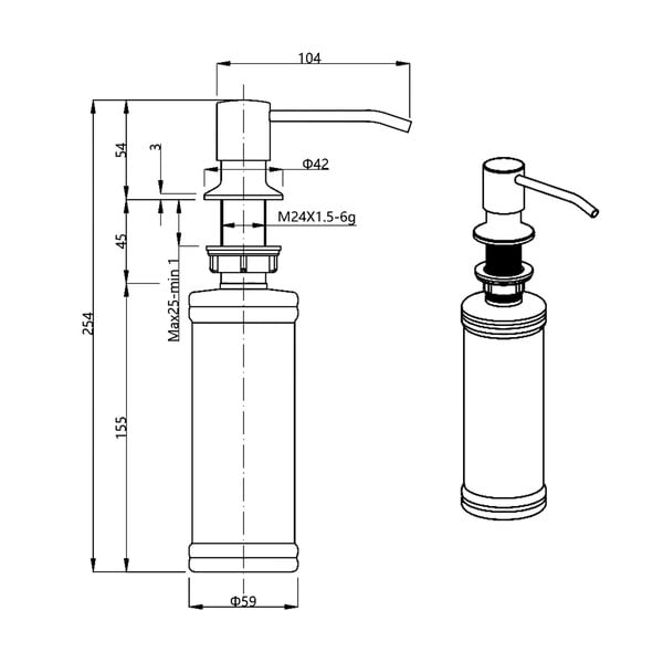 Plastikowy wpuszczany dozownik do mydła w kolorze matowego srebra 350 ml – Sapho-image-1