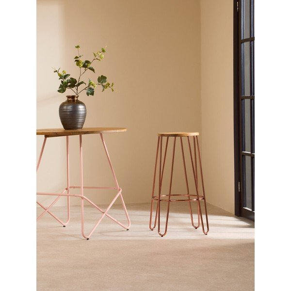 Hoker z litego drewna wiązu w naturalnym kolorze/w kolorze różowego złota (wysokość siedziska 75 cm) District – Premier Housewares-image-3