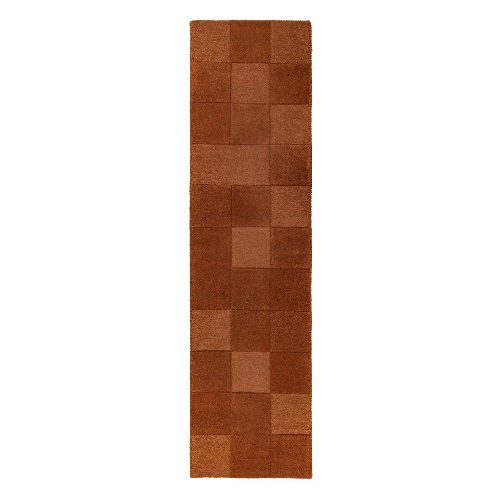 Wełniany chodnik tkany ręcznie w kolorze terakoty 60x230 cm Checkerboard – Flair Rugs