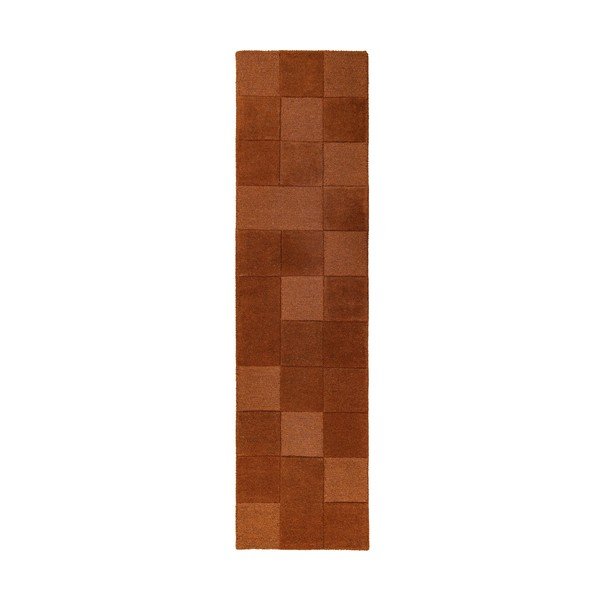 Wełniany chodnik tkany ręcznie w kolorze terakoty 60x230 cm Checkerboard – Flair Rugs