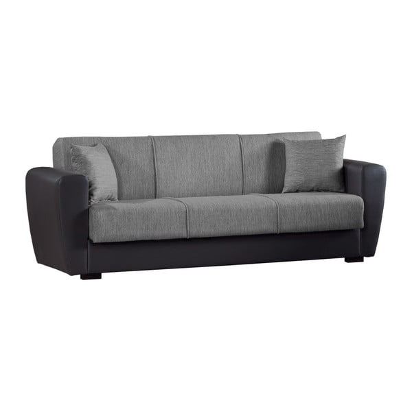 Szaro-czarna trzyosobowa sofa rozkładana ze schowkiem Esidra Comfort